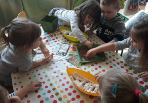Dzieci sięgają po nasiona ze stolika