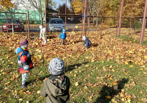 Dzieci bawią się liśćmi