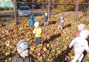 Dzieci bawią się liśćmi