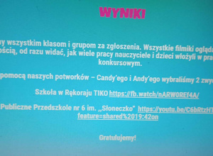 I MIEJSCE w ogólnopolskim konkursie organizowanym przez CANDY PARK, pt.: ,,Jeden dzień z życia grupy/klasy" Grupa IV