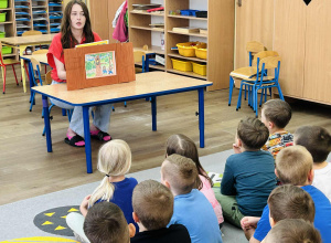 Zajęcia teatralno- integracyjne w grupie IV w ramach projektu "Akademia kompetencji- wsparcie edukacji przedszkolnej w gminie Łask"